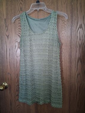 Sage Green Crochet-Trim Tank with Lining